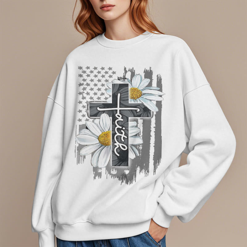 Sweat-shirt en polyester doublé polaire style moderne Christianartworkshop, motif croix et marguerites - image 12