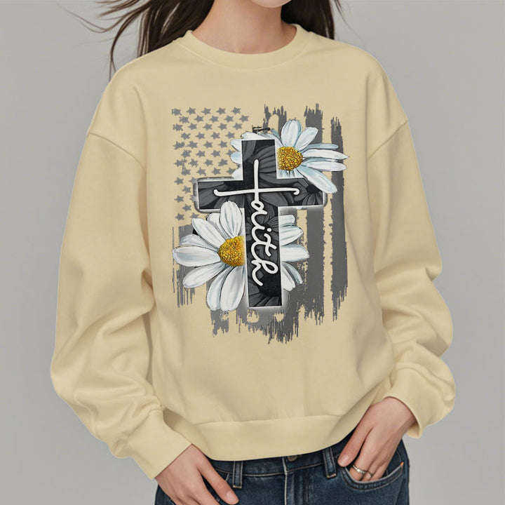 Sweat-shirt en polyester doublé polaire style moderne Christianartworkshop, motif croix et marguerites - image 18