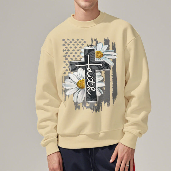 Sweat-shirt en polyester doublé polaire style moderne Christianartworkshop, motif croix et marguerites - image 17