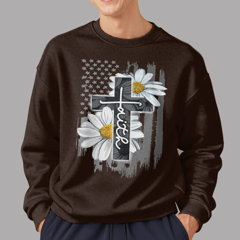 Sweat-shirt en polyester doublé polaire style moderne Christianartworkshop, motif croix et marguerites - image 22