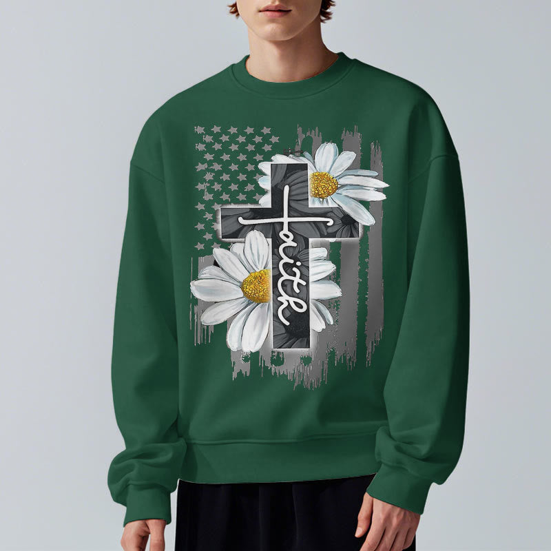 Sweat-shirt en polyester doublé polaire style moderne Christianartworkshop, motif croix et marguerites - image 27