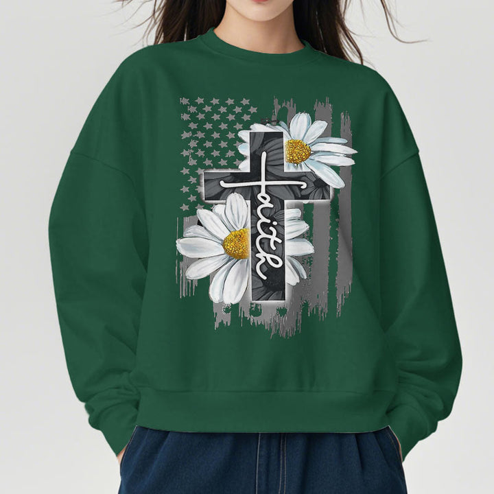 Sweat-shirt en polyester doublé polaire style moderne Christianartworkshop, motif croix et marguerites - image 28
