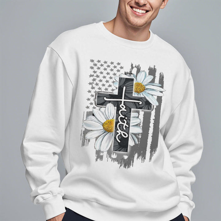 Sweat-shirt en polyester doublé polaire style moderne Christianartworkshop, motif croix et marguerites - image 13