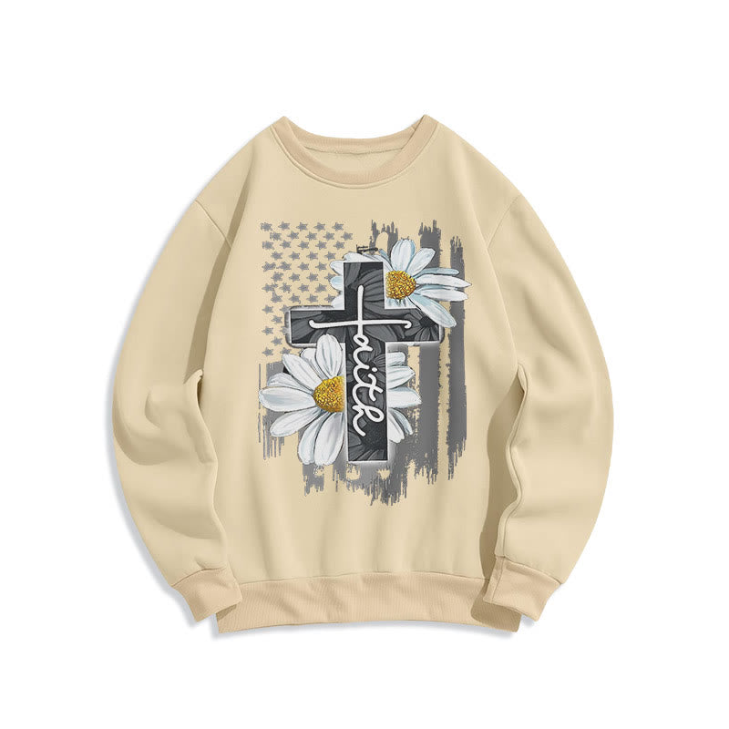 Sweat-shirt en polyester doublé polaire style moderne Christianartworkshop, motif croix et marguerites - Beige - 2XL - image 15