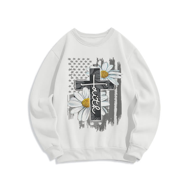 Sweat-shirt en polyester doublé polaire style moderne Christianartworkshop, motif croix et marguerites - Blanc - 2XL - image 10