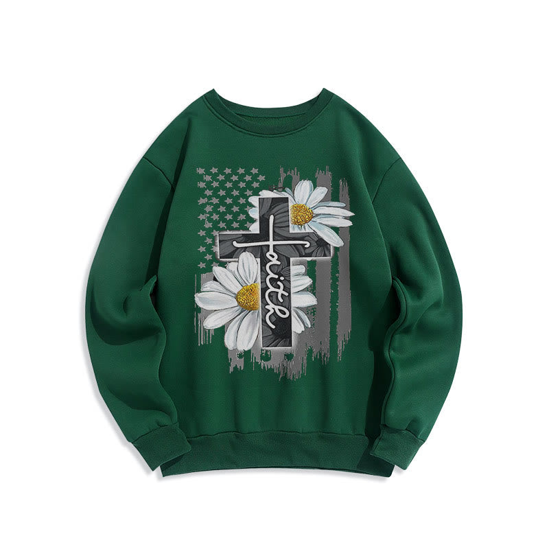 Sweat-shirt en polyester doublé polaire style moderne Christianartworkshop, motif croix et marguerites - Vert - 2XL - image 25