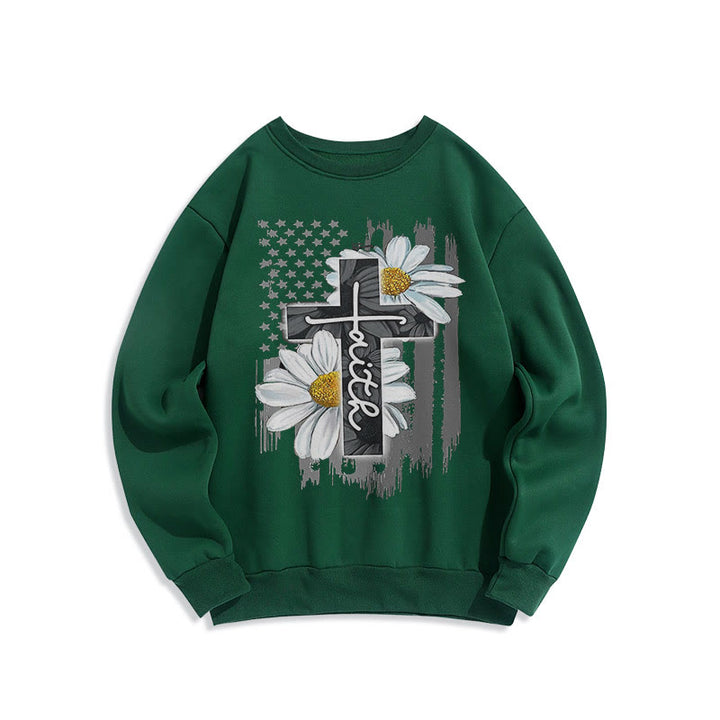 Sweat-shirt en polyester doublé polaire style moderne Christianartworkshop, motif croix et marguerites - Vert - 2XL - image 25