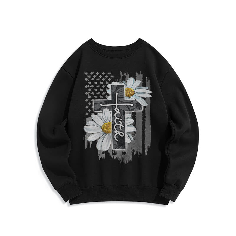 Sweat-shirt en polyester doublé polaire style moderne Christianartworkshop, motif croix et marguerites - Noir - 2XL - image 5