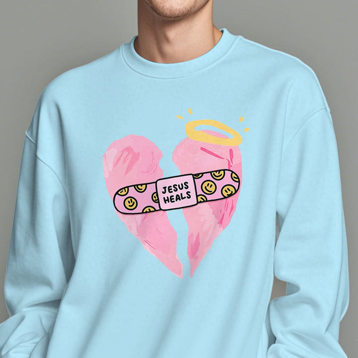 Sweat-shirt en polyester doublé polaire « Jésus guérit les cœurs brisés » style coloré de Christianartworkshop - image 1