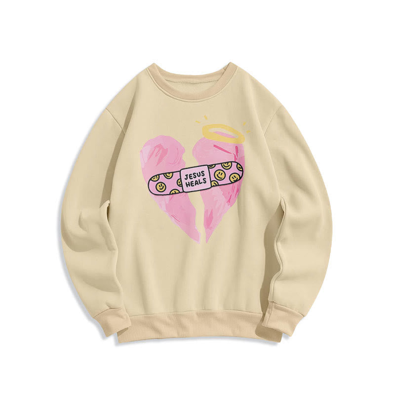 Sweat-shirt en polyester doublé polaire « Jésus guérit les cœurs brisés » style coloré de Christianartworkshop - Beige - 2XL - image 15