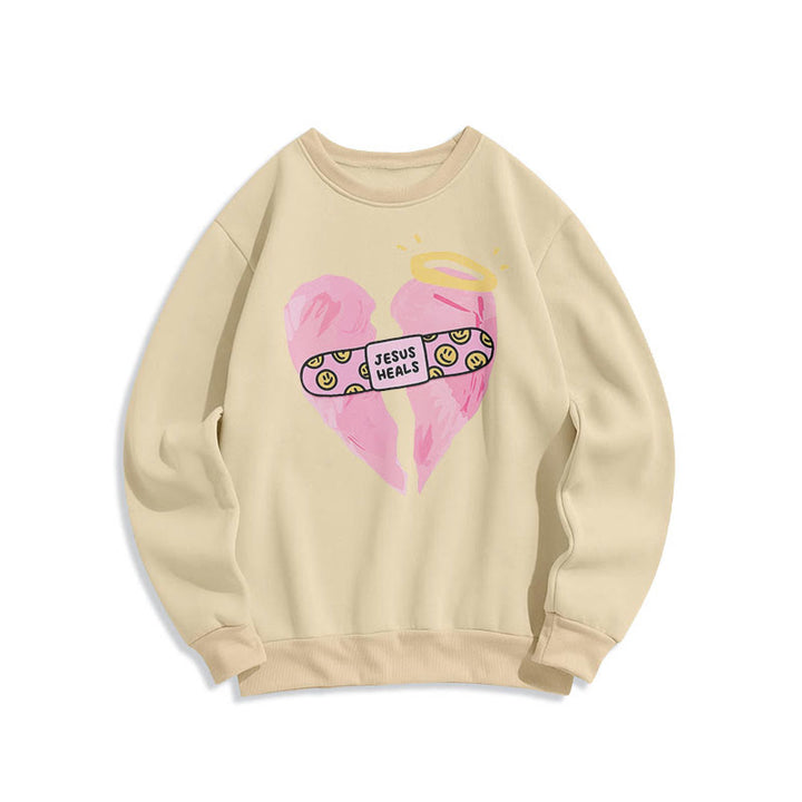 Sweat-shirt en polyester doublé polaire « Jésus guérit les cœurs brisés » style coloré de Christianartworkshop - Beige - 2XL - image 15
