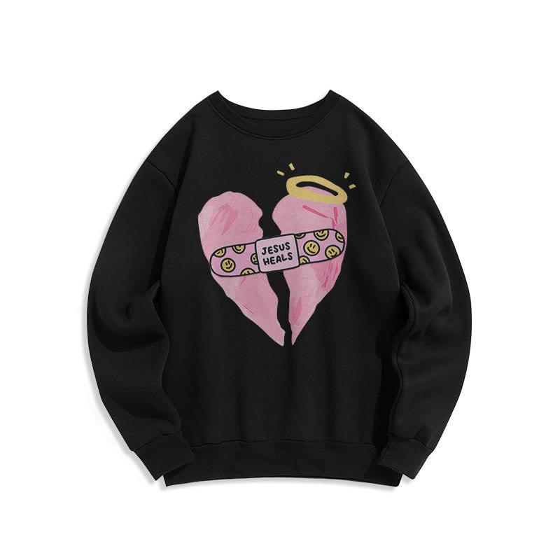 Sweat-shirt en polyester doublé polaire « Jésus guérit les cœurs brisés » style coloré de Christianartworkshop - Noir - 2XL - image 5