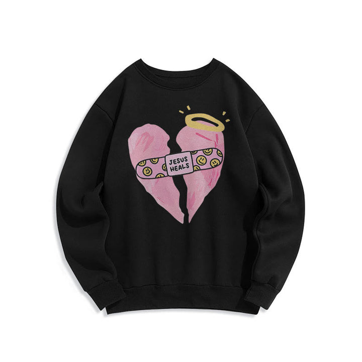 Sweat-shirt en polyester doublé polaire « Jésus guérit les cœurs brisés » style coloré de Christianartworkshop - Noir - 2XL - image 5