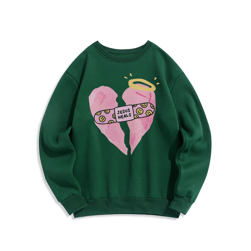 Sweat-shirt en polyester doublé polaire « Jésus guérit les cœurs brisés » style coloré de Christianartworkshop - Vert - 2XL - image 25