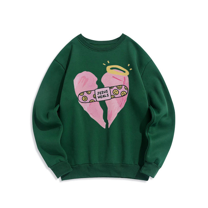 Sweat-shirt en polyester doublé polaire « Jésus guérit les cœurs brisés » style coloré de Christianartworkshop - Vert - 2XL - image 25