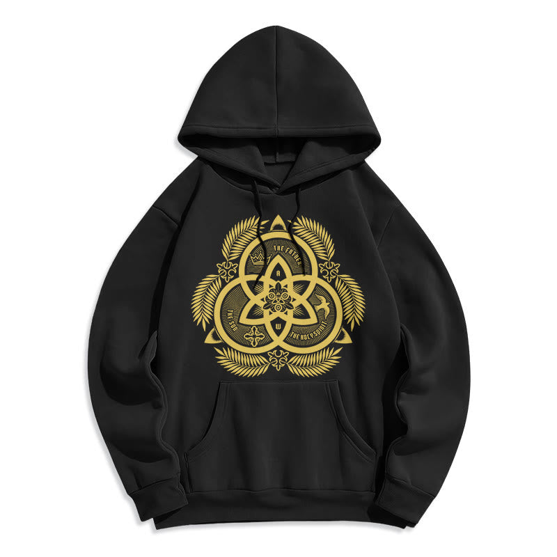 Sweat à capuche en polyester doublé polaire, style classique, unité divine dorée, emblème sacré, Christianartworkshop - Noir - 2XL - image 5
