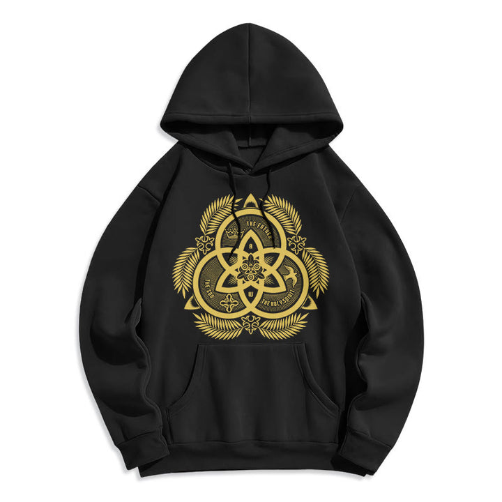 Sweat à capuche en polyester doublé polaire, style classique, unité divine dorée, emblème sacré, Christianartworkshop - Noir - 2XL - image 5