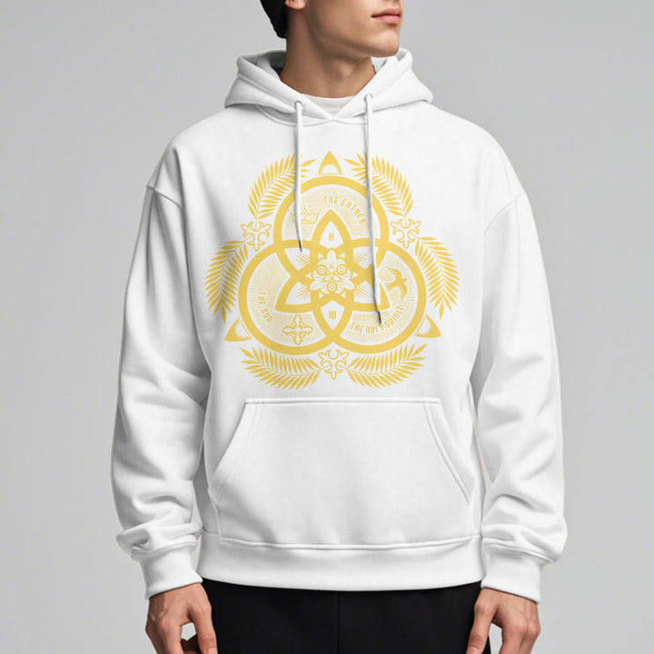 Sweat à capuche en polyester doublé polaire, style classique, unité divine dorée, emblème sacré, Christianartworkshop - image 12