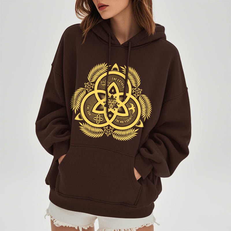 Sweat à capuche en polyester doublé polaire, style classique, unité divine dorée, emblème sacré, Christianartworkshop - image 23