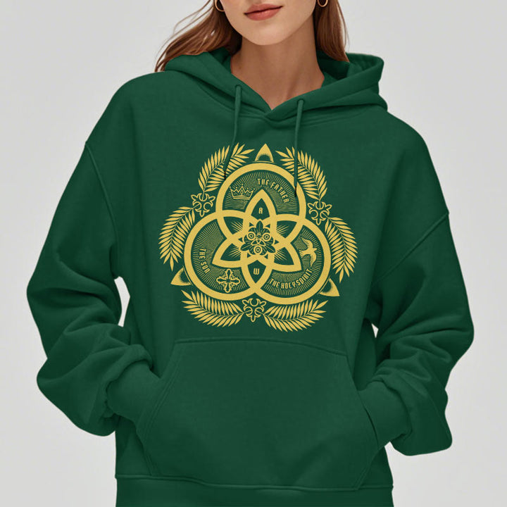 Sweat à capuche en polyester doublé polaire, style classique, unité divine dorée, emblème sacré, Christianartworkshop - image 2