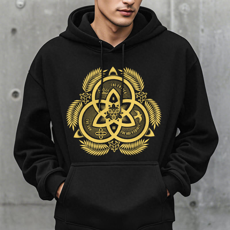 Sweat à capuche en polyester doublé polaire, style classique, unité divine dorée, emblème sacré, Christianartworkshop - image 8
