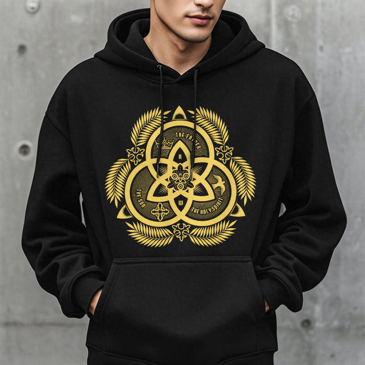 Sweat à capuche en polyester doublé polaire, style classique, unité divine dorée, emblème sacré, Christianartworkshop - image 8