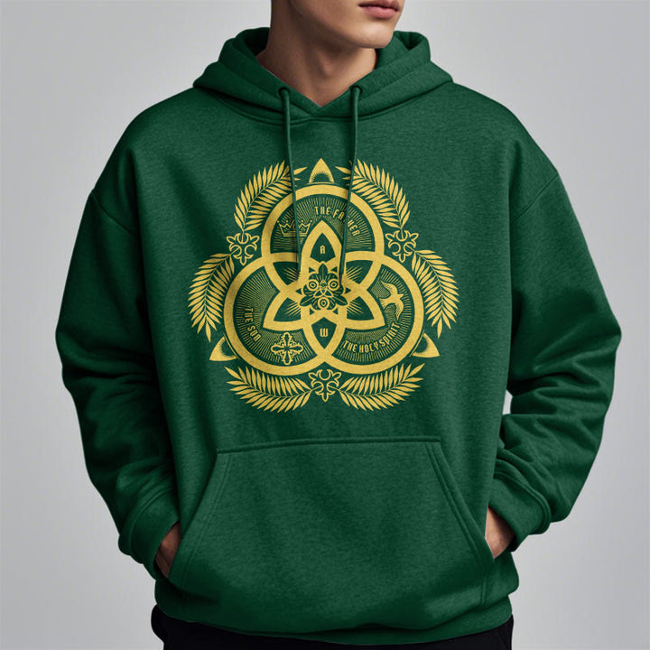 Sweat à capuche en polyester doublé polaire, style classique, unité divine dorée, emblème sacré, Christianartworkshop - image 1