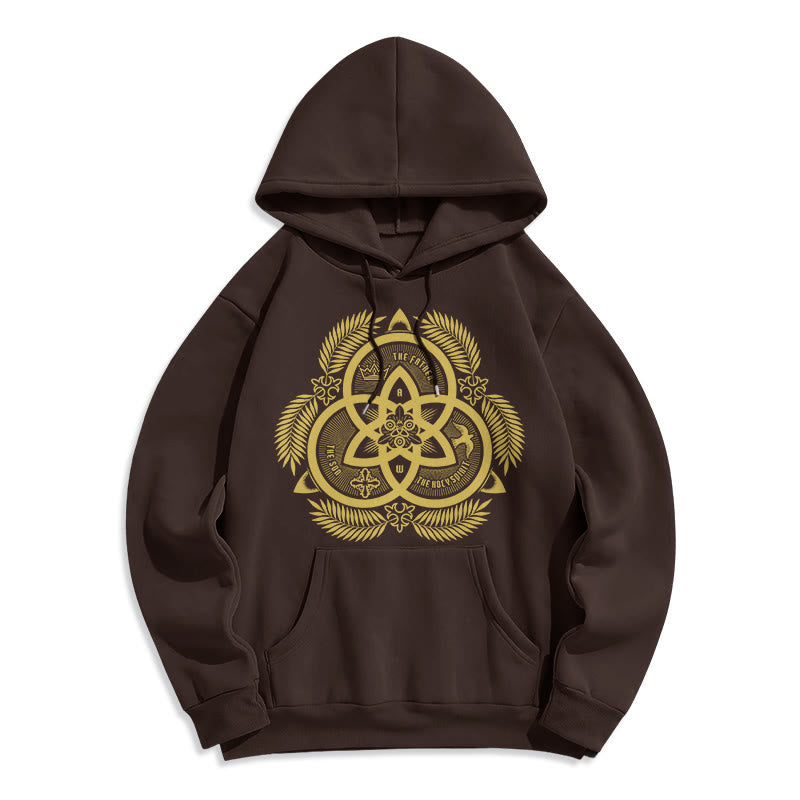 Sweat à capuche en polyester doublé polaire, style classique, unité divine dorée, emblème sacré, Christianartworkshop - Brun - 2XL - image 20