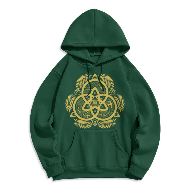 Sweat à capuche en polyester doublé polaire, style classique, unité divine dorée, emblème sacré, Christianartworkshop - Vert - 2XL - image 0