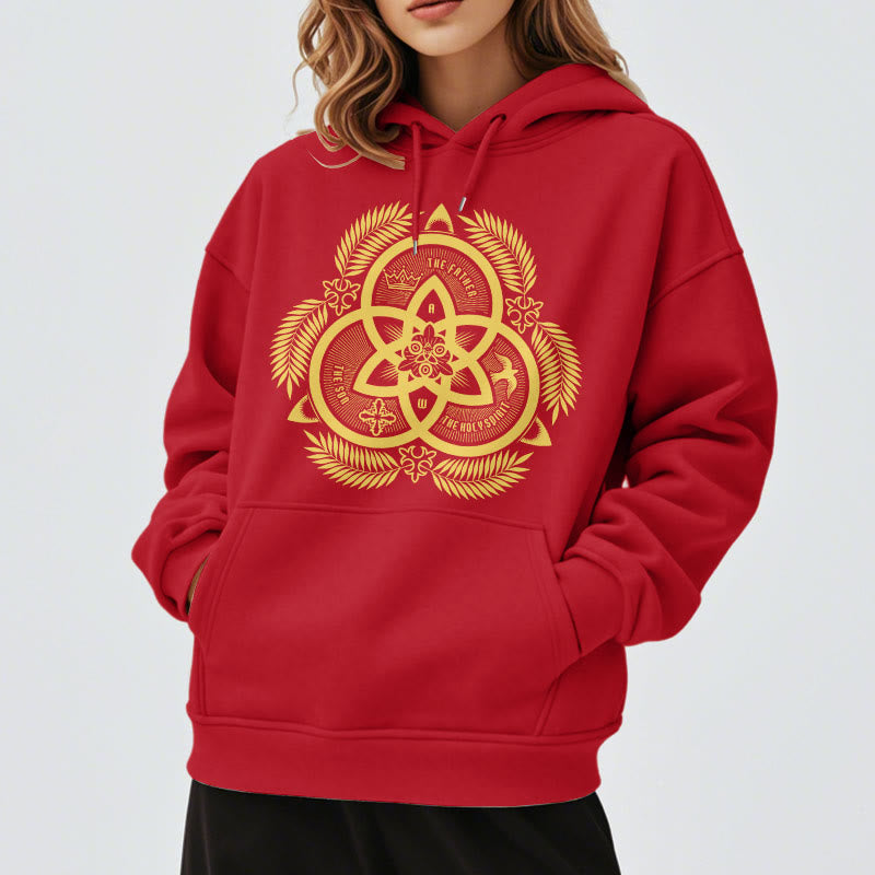 Sweat à capuche en polyester doublé polaire, style classique, unité divine dorée, emblème sacré, Christianartworkshop - image 37