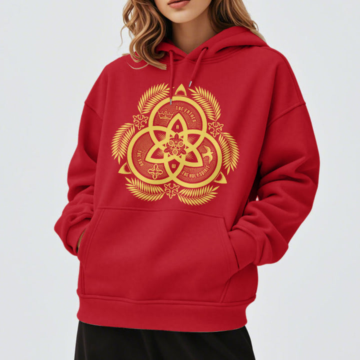 Sweat à capuche en polyester doublé polaire, style classique, unité divine dorée, emblème sacré, Christianartworkshop - image 37