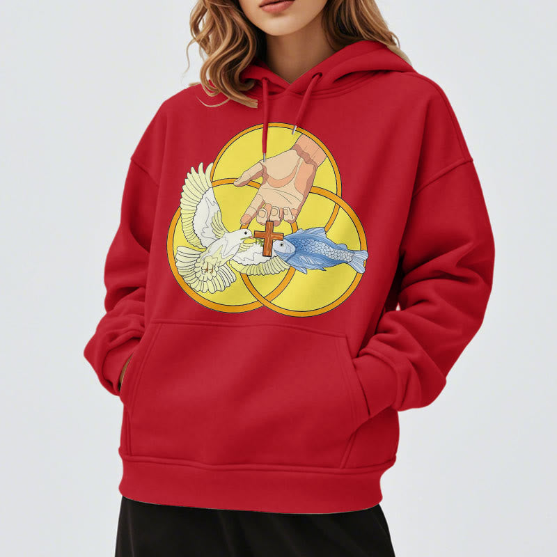 Christianartworkshop Sweat à capuche en polyester doublé polaire avec emblème de la croix de la Sainte Trinité, style coloré - image 1