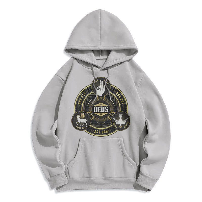 Sweat à capuche en polyester doublé polaire style classique avec emblème de la Sainte Trinité et motif de Dieu, signé Christianartworkshop - Gris - 2XL - image 30