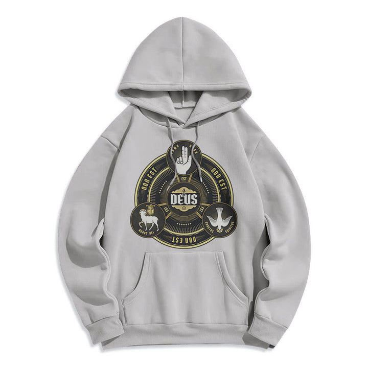 Sweat à capuche en polyester doublé polaire style classique avec emblème de la Sainte Trinité et motif de Dieu, signé Christianartworkshop - Gris - 2XL - image 30