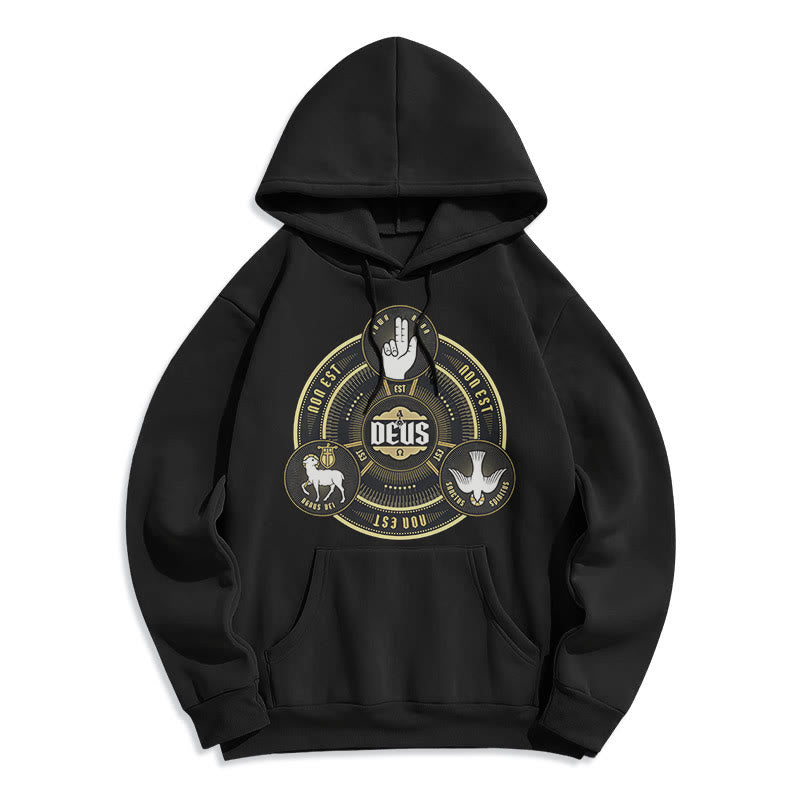 Sweat à capuche en polyester doublé polaire style classique avec emblème de la Sainte Trinité et motif de Dieu, signé Christianartworkshop - Noir - 2XL - image 0