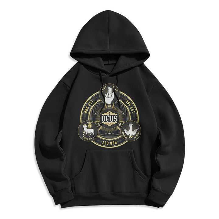 Sweat à capuche en polyester doublé polaire style classique avec emblème de la Sainte Trinité et motif de Dieu, signé Christianartworkshop - Noir - 2XL - image 0