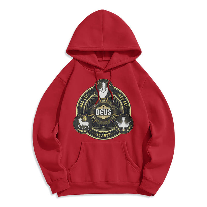 Sweat à capuche en polyester doublé polaire style classique avec emblème de la Sainte Trinité et motif de Dieu, signé Christianartworkshop - Rouge - 2XL - image 35