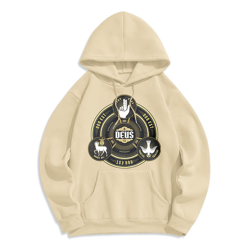 Sweat à capuche en polyester doublé polaire style classique avec emblème de la Sainte Trinité et motif de Dieu, signé Christianartworkshop - Beige - 2XL - image 10