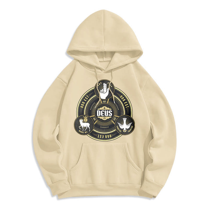 Sweat à capuche en polyester doublé polaire style classique avec emblème de la Sainte Trinité et motif de Dieu, signé Christianartworkshop - Beige - 2XL - image 10