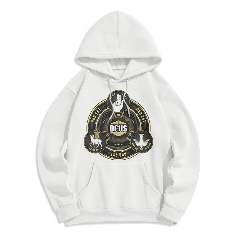 Sweat à capuche en polyester doublé polaire style classique avec emblème de la Sainte Trinité et motif de Dieu, signé Christianartworkshop - Blanc - 2XL - image 5