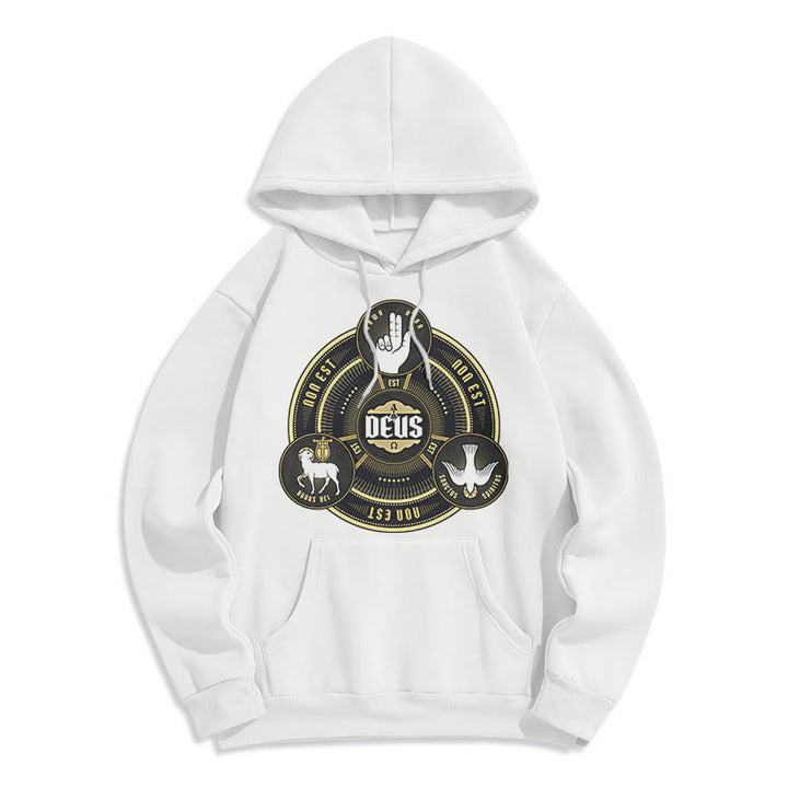 Sweat à capuche en polyester doublé polaire style classique avec emblème de la Sainte Trinité et motif de Dieu, signé Christianartworkshop - Blanc - 2XL - image 5