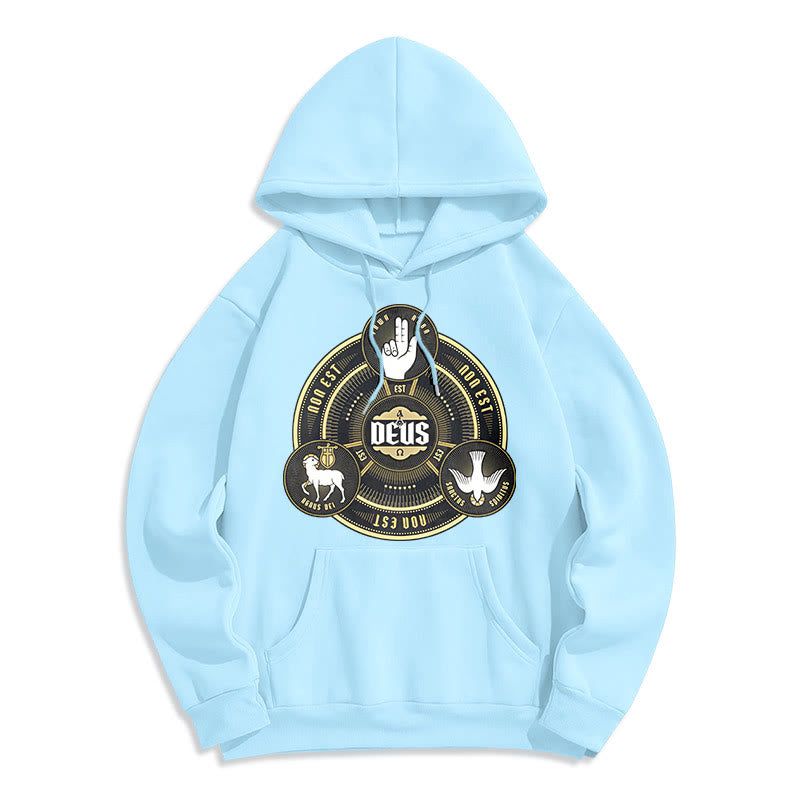 Sweat à capuche en polyester doublé polaire style classique avec emblème de la Sainte Trinité et motif de Dieu, signé Christianartworkshop - Bleu - 2XL - image 25