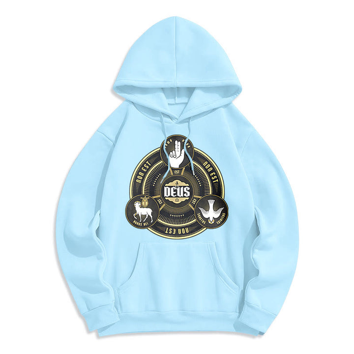 Sweat à capuche en polyester doublé polaire style classique avec emblème de la Sainte Trinité et motif de Dieu, signé Christianartworkshop - Bleu - 2XL - image 25