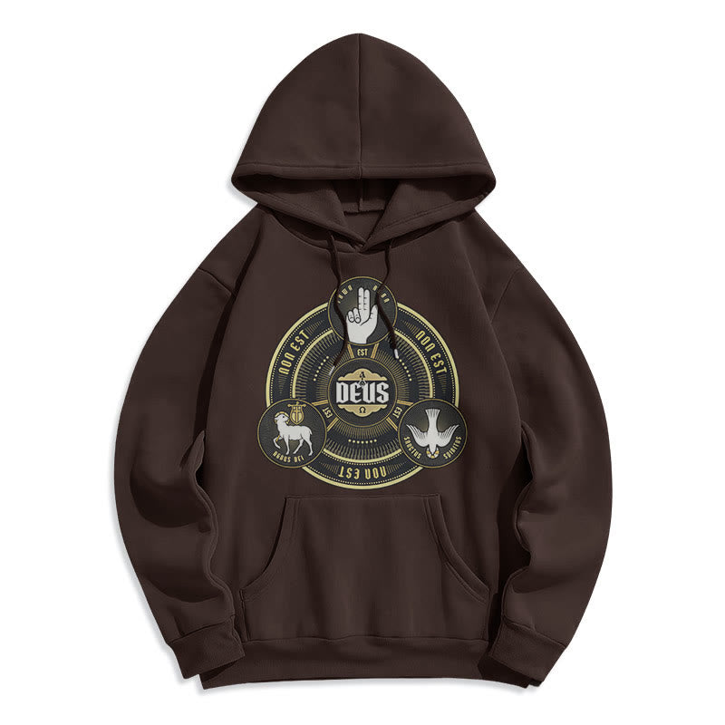 Sweat à capuche en polyester doublé polaire style classique avec emblème de la Sainte Trinité et motif de Dieu, signé Christianartworkshop - Brun - 2XL - image 15