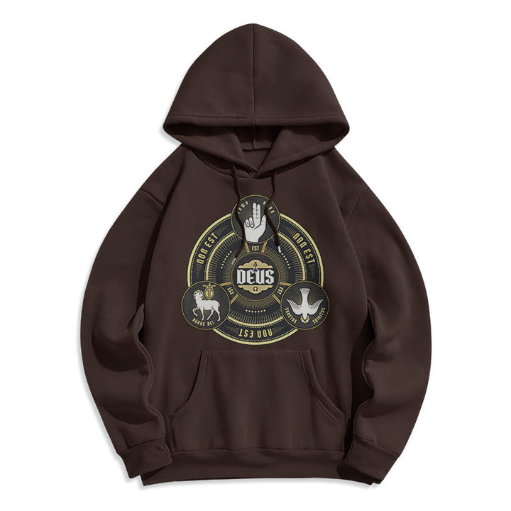 Sweat à capuche en polyester doublé polaire style classique avec emblème de la Sainte Trinité et motif de Dieu, signé Christianartworkshop - Brun - 2XL - image 15