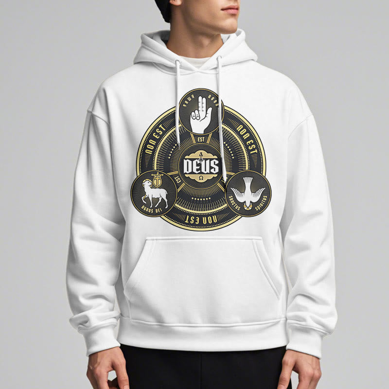 Sweat à capuche en polyester doublé polaire style classique avec emblème de la Sainte Trinité et motif de Dieu, signé Christianartworkshop - image 8