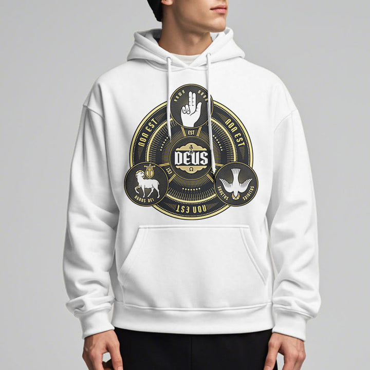 Sweat à capuche en polyester doublé polaire style classique avec emblème de la Sainte Trinité et motif de Dieu, signé Christianartworkshop - image 8