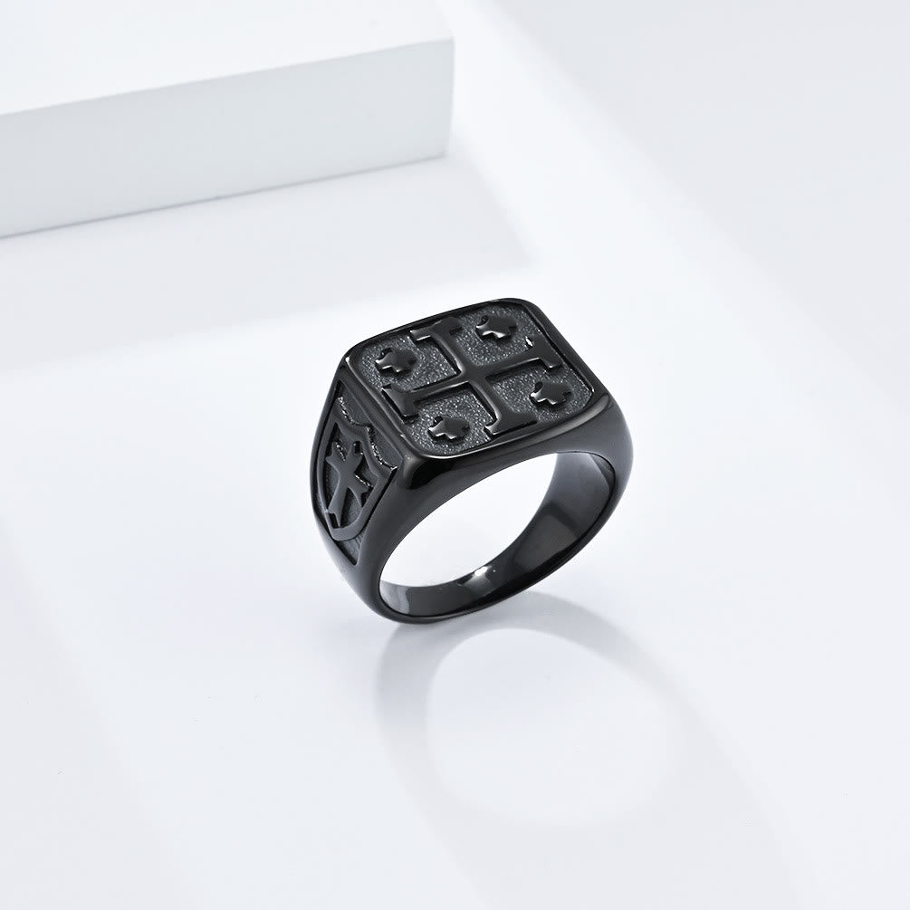 Bague sigillaire croix de Jérusalem style classique Christianartworkshop, symbole de la foi divine - Noir - US 12 - image 6