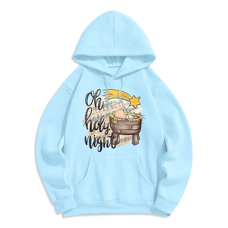 Christianartworkshop Sweat à capuche en polyester doublé polaire, style coloré, motif crèche de la Sainte Nuit - Bleu - 2XL - image 0