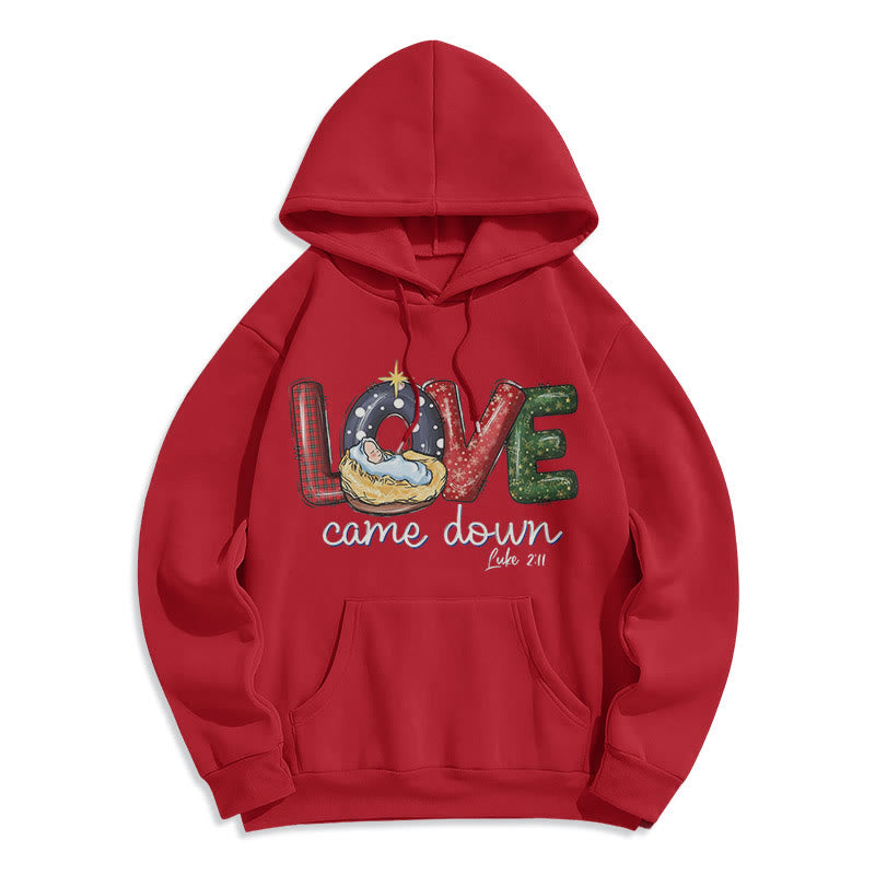 Christianartworkshop Sweat à capuche en polyester doublé polaire « Love Came Down Christmas » aux couleurs vives - Rouge - 2XL - image 35